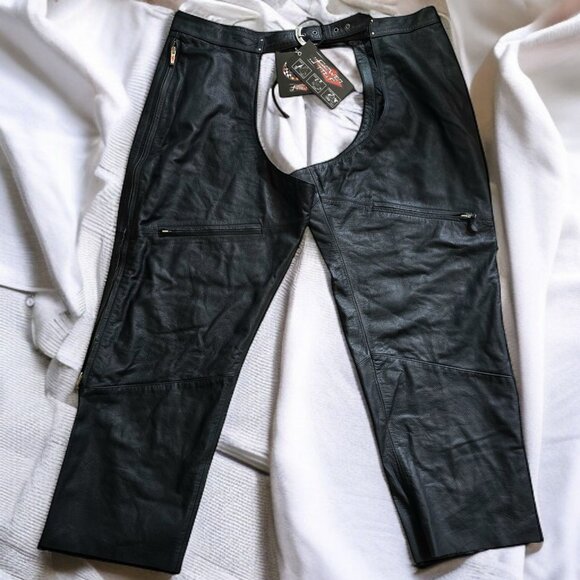 NWT POWERTRIP (3X) Unisex Black Genuine Leather Chaps